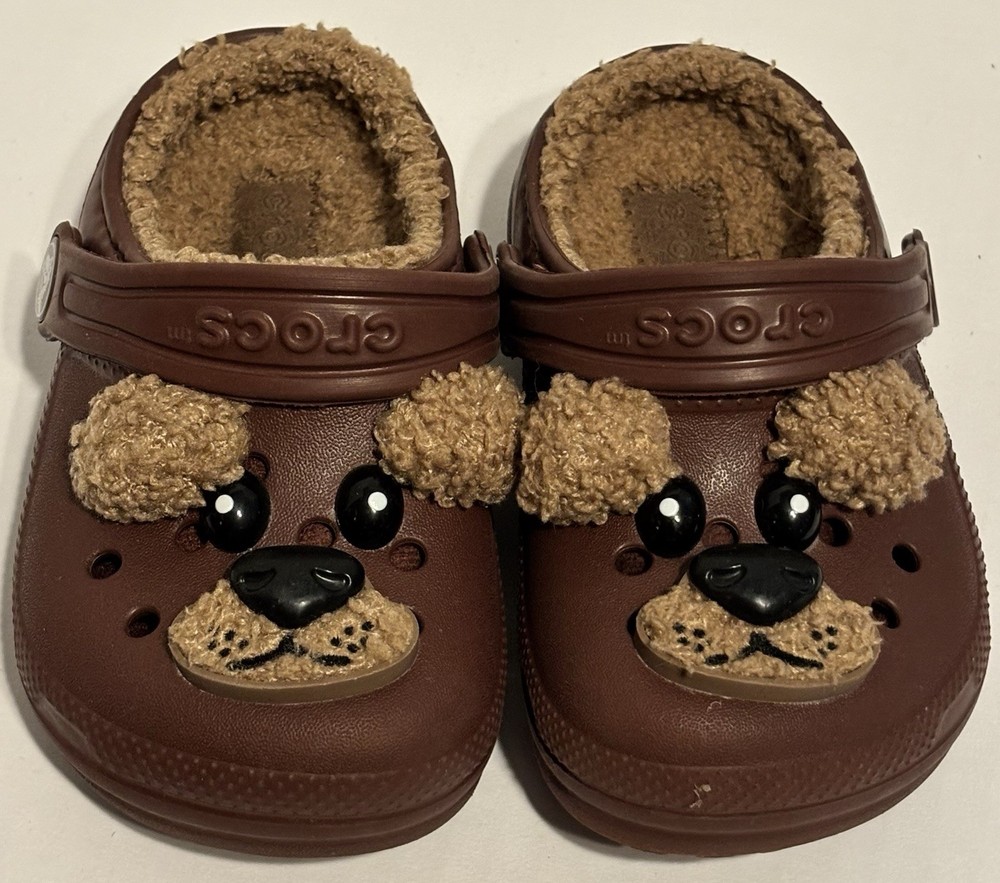Crocs Size C7 Kids Classic Fur Lined Brown Teddy Bear Clog Slip On Shoe