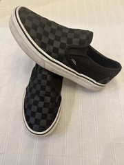 VANS Asher Checkerboard Check Canvas Slip On Shoes Pewter Black M 6 W 7.5