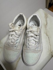 Vans White Glitter Old Skool Off The Wall Skater Shoes Sneakers Girl’s Sz 1.5