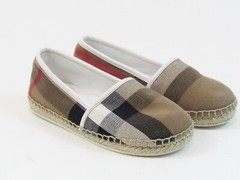 Burberry Kid Check Espadrille Flat – Off White/Tan – 27 (Kid)