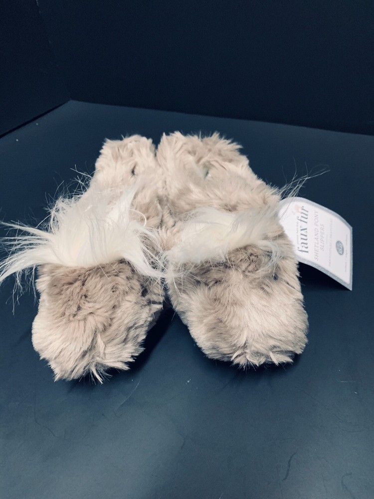 MEDIUM Pottery Barn Kids FUR SHETLAND PONY SLIPPER BOOTIES Horse BIRTHDAY GIFT N