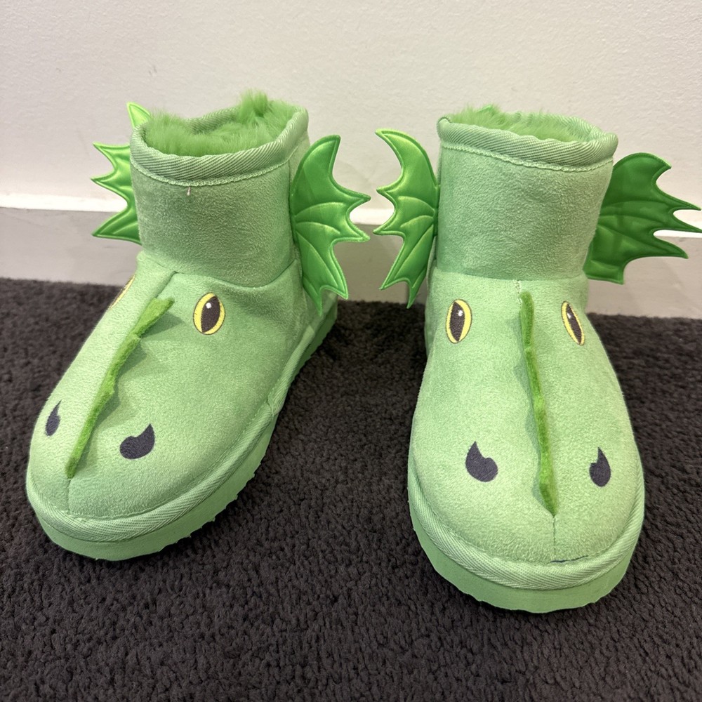 UGG Australia Kids Size 13 Green Dragon Slipper Boots Novelty Warm Plush Shoes