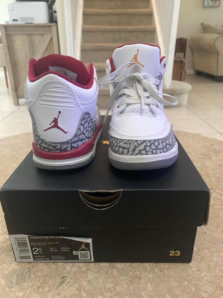 Jordan Air Jordan 3 Retro (PS) Cardinal Red Leather Low Top Sneakers 2.5Y EU34