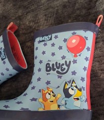 Bluey & Bingo Waterproof Rain Boots Star Print Light Blue/Red Kids Size:5/6