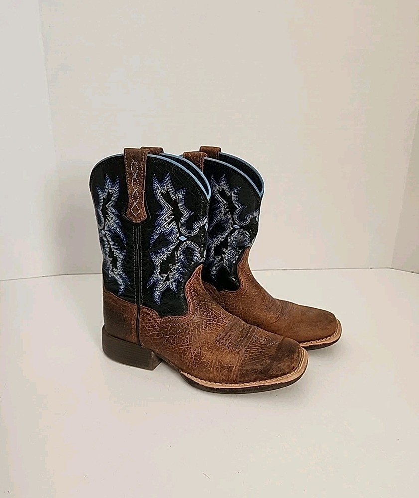 Kids ARIAT Tombstone Western Boot Size 1.5 Earth Black Leather Soft Square Toe