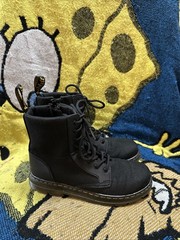 Dr. Martens Doc Combs J Combat Lace Up Boots Canvas Zip Black Youth Kids Size 3