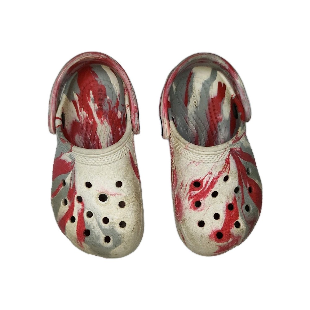 CROCS Classic Marbled Clogs Red White Gray Kids Shoes C9