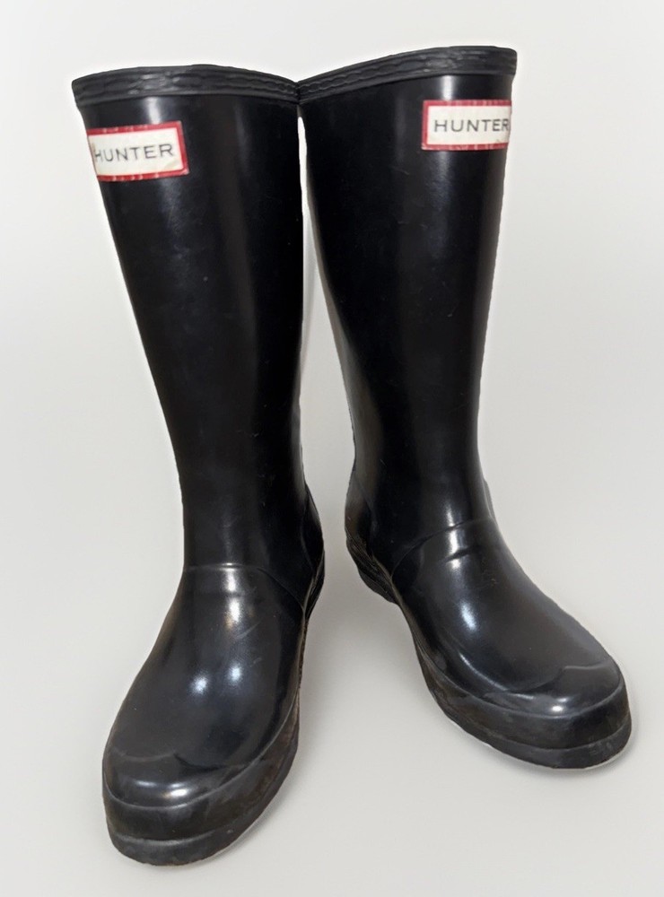 Hunter Original Tall Gloss Kid’s Rain Boots Black, Sz: 3boy/4girl, EU 34,classic