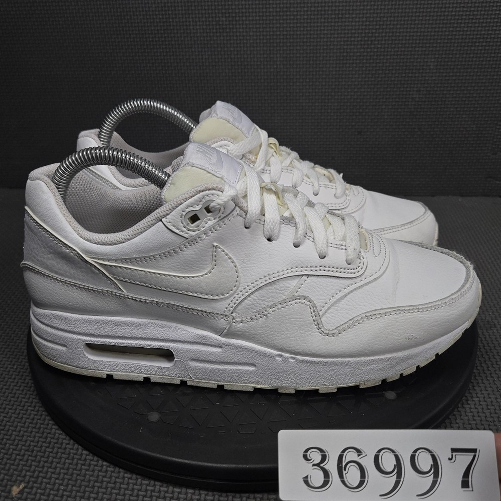 Nike Air Max 1 Shoes Youth Size 7Y White Leather Running Sneakers 807605-105