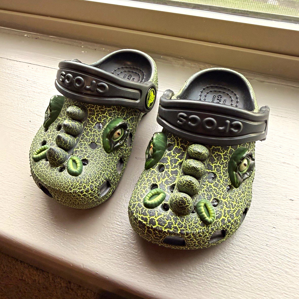 Crocs Classic Dinosaur Clog Green/Black Unisex Kids Size C5 Slip On