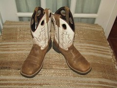 Smoky Mountain Drifter Cowboy Boots Distressed Brown Antique White Youth sz 2.5