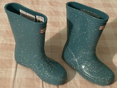 Hunter Kids First Classic Giant Glitter Rain Boots Teal Sz 11 Boy/12 Girl