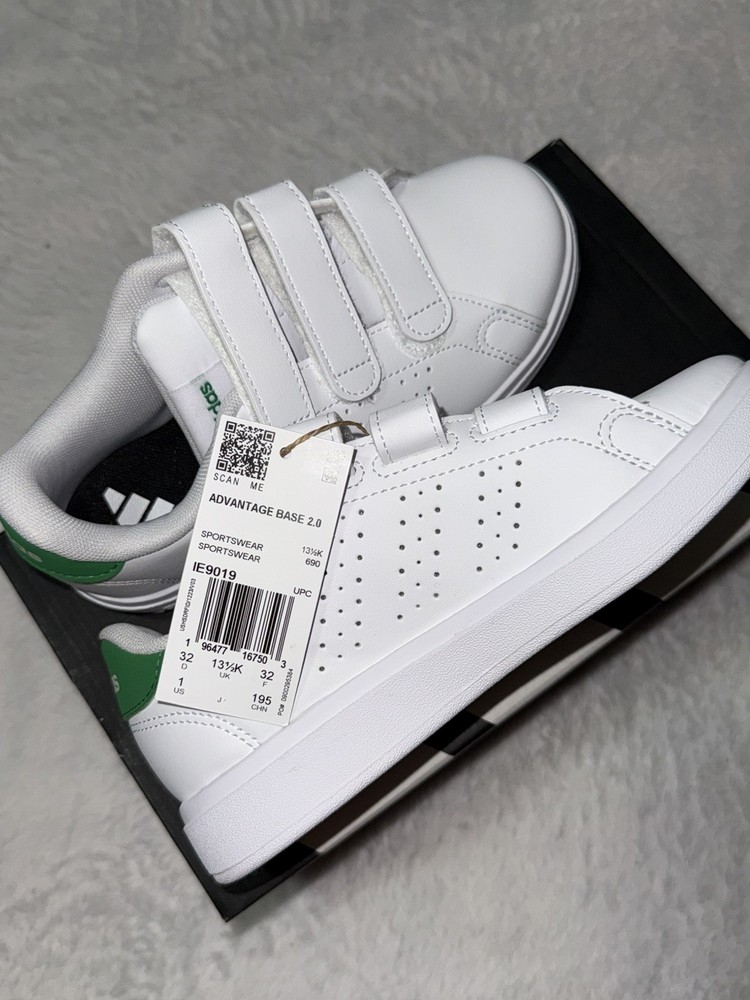 Adidas Advantage Base 2.0 CF C White Green Kids Sneakers Shoes IE9019 Size 1