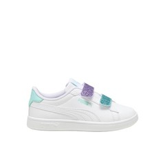 PUMA Smash 3.0 Leather Glitter Slip On Toddler Girls Purple, White Sneakers Cas