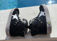 GOLDEN GOOSE BLACK SHIMMERING FABRIC SIDE ZIP HIGH TOP SNEAKERS Sz EUR 31 USA 13