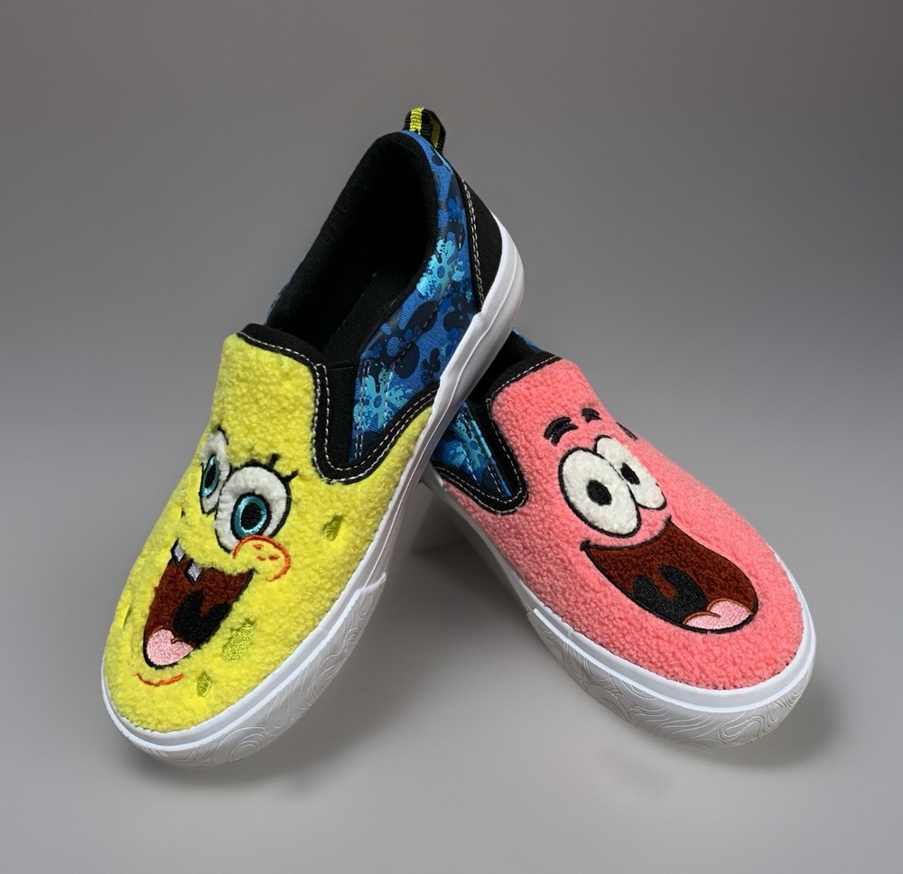 NEW SpongeBob SquarePants & Patrick YOUTH Chenille Fleece Slip-On Sneakers SZ 3