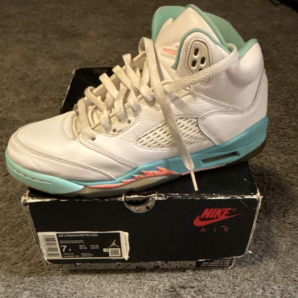 Jordan Air Jordan 5 Retro GS White Teal Pink 7Y High Top Sneakers 440888-102