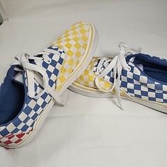 Vans Canvas Low Top Era Tri Checkerboard Skate Shoes Yellow Red Blue Youth Sz 5