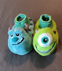 Disney Pixar Monsters Inc Sulley & Mike Blue Green Kids Slippers Plush Slip On