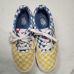 Vans Canvas Low Top Era Tri Checkerboard Skate Shoes Yellow Red Blue Youth Sz 5