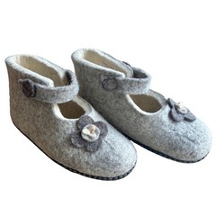 SATCH&SOL Handmade Artisan Wool Felt Mary Jane Slipper Youth Sz 1 Foral Mongolia