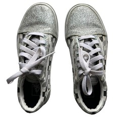 Vans Kids Old School Low Silver Black & White Checkerboard Skate Shoes Size 2