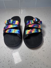 Chaco Chillos Slides Shoes Black Rainbow Tie Dye Adjustable Beach Pool Kids Sz 5