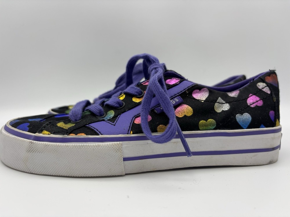 VANS Youth US 1 EU 31.5 Rainbow Hearts Black Sk8 Purple Lace Up Sneakers Shoes