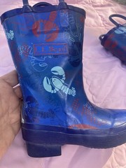 L.L. Bean Toddler Puddle Stompers Yellow Rain Boots Size Toddler 7 Blue Lobsters