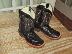 Mexico Square Toe Cowboy Western Boots Black Caiman Embossed Youth sz 13 Mex 20