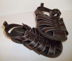 Brown Leather Sandals Hook And Loop Closure Toddler Boy Girl Unisex -size 6