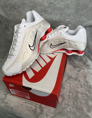 Nike Shox R4 GS White Red Black Unisex Kids Sneakers US 6.5Y CW2626-102
