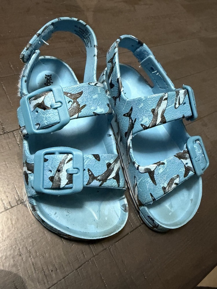 Cat & Jack Shark Print Strappy Sandals Kids Size 8 Blue Adjustable Open Toe