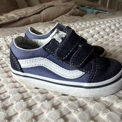 VANS Old Skool Blue/White Hook & Loop Canvas Sneakers Unisex Kids toddler US 6.5