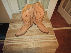 Corral A2914 Beige Leather Snip Toe Cross Heart Cowgirl Boots Teen Youth 5.5 T