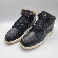 Nike Air Jordan 1 Mid Shoes Black Gold 554724-042 Leather size 7y