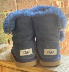 UGG Kids Boots Size 2 Bailey Button Suede Sheepskin Lining Warm Blue