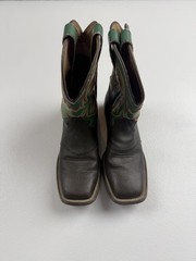 Justin Boots Youth Size 4 Brown Green Leather Western Cowboy Pull On 7201JR