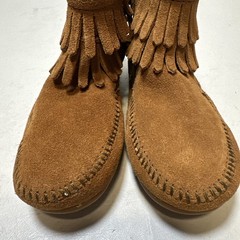 Minnetonka Double Fringe Side Zip Suede Tan Children’s Boots Sz 12