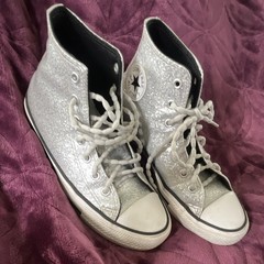 Converse Chuck Taylor All Star Kids Silver Glitter High Top Sneakers US 5