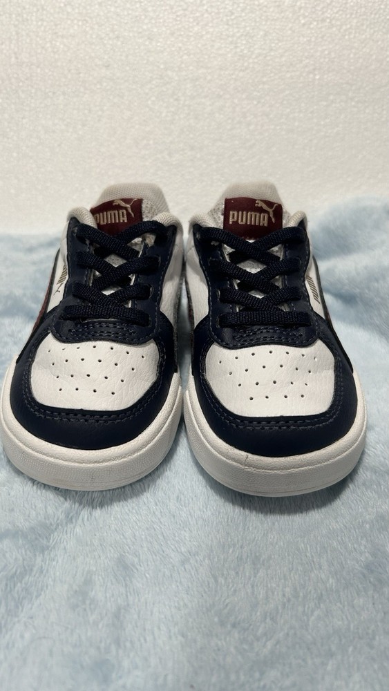 PUMA Unisex Kids White Navy Maroon Athletic Sneakers Synthetic Lace Up Size 6