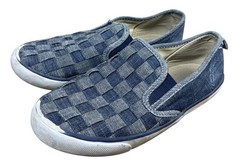 Old Navy Kids Size 11 Checkered Denim Slip-On Sneakers Blue 17.6 cm
