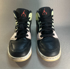 Air Jordan 1 Mid SE Stitched Swoosh Multi-Color Black Ivory Youth 6Y Sneakers