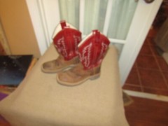 Old West BSC1889 Burgundy Leather Pull On Square Toe Western Boots Kids US 2 D