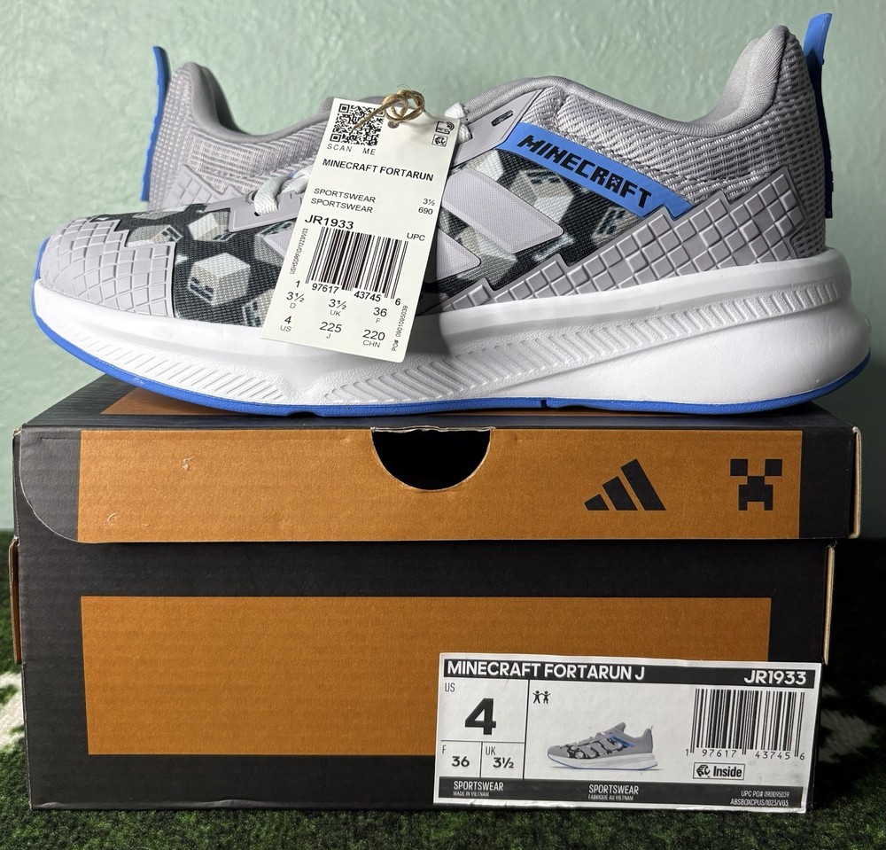 US Youth 4 – Minecraft x Adidas Fortarun 4.0 J “Grey Lucid Ray Blue” JR1933