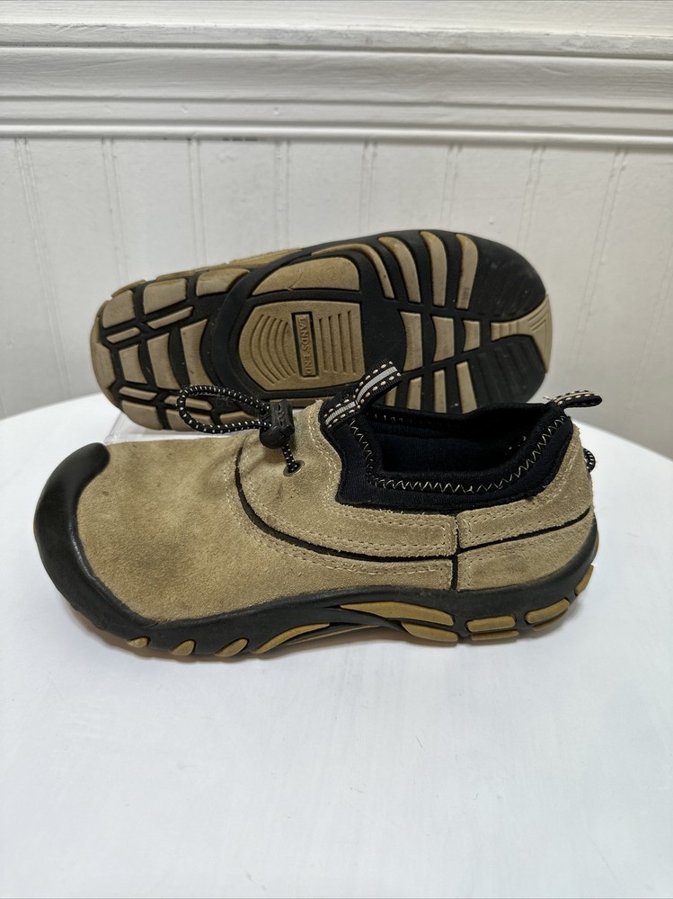 Lands‘ End Youth Tan Jungle Moccasin Moc Pull On Adjustable Closure Size 1M