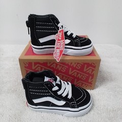 Size 4 Toddler Vans Sk8-Hi Back Zip Up Black/White Casual Sneakers Shoes