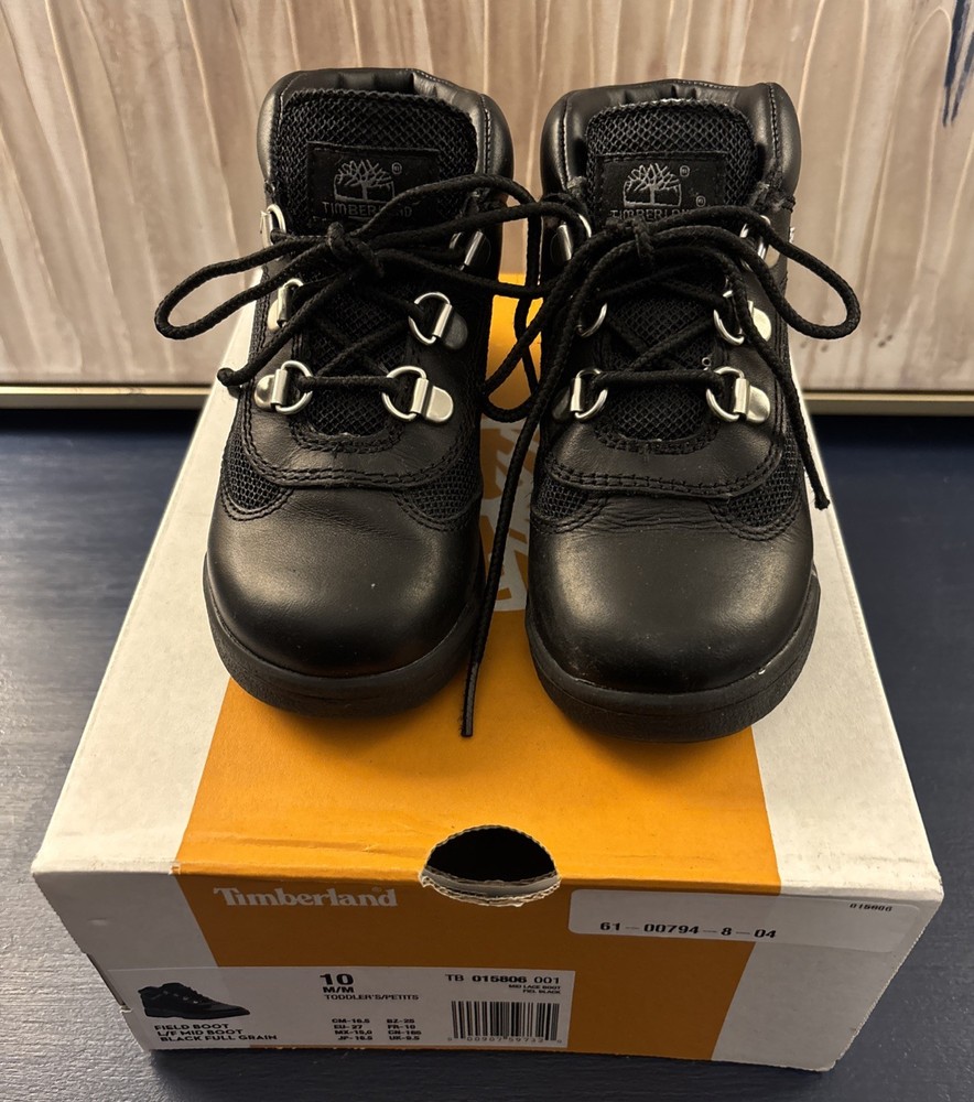 TIMBERLAND Field Boot Black Full Grain Leather Mid Lace Sz 10 Toddler