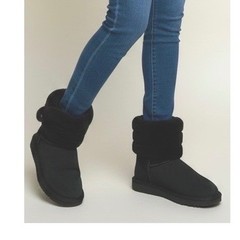UGG Kids Fluff Mini Quilted Ankle Boots- 1103612K- Black Suede/ Shearling Size 2