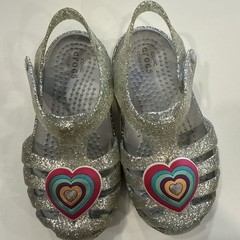 Croc Grey Glitter Sandals With A Rainbow Heart
